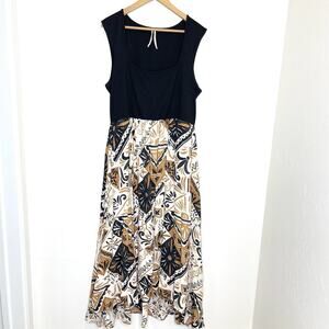 Anthropologie Sleeveless Printed Twofer Maxi Dress Womens Plus 1X Black Tan